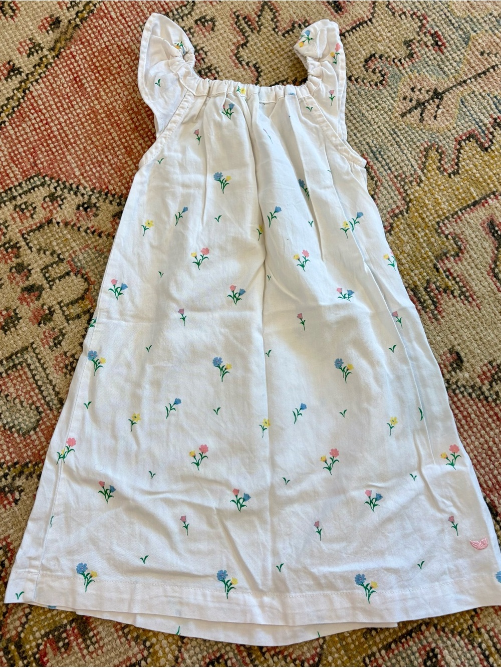 White Floral Toddler Nightgown with Ruffled Shoulders